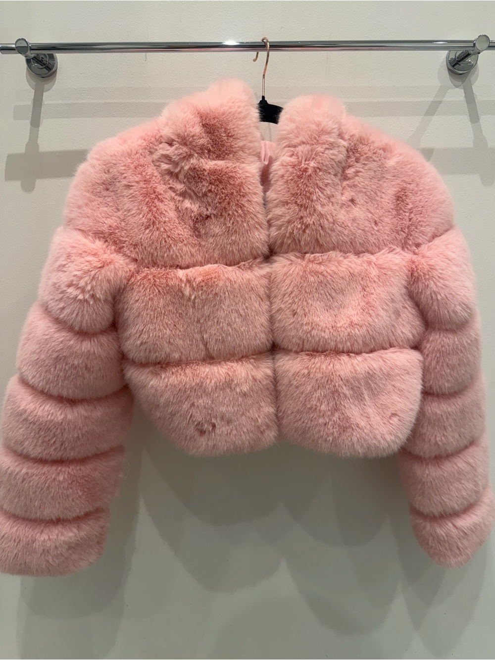 Plush Pink Faux Fur Crop Jacket